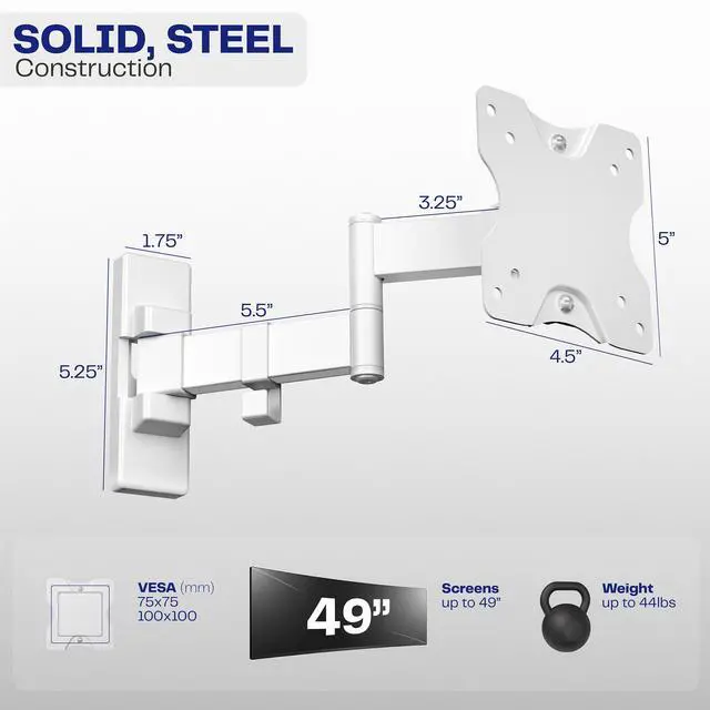 Alt view image 3 of 7 - VIVO White Full Motion 13" to 49" Ultrawide Monitor Wall Mount