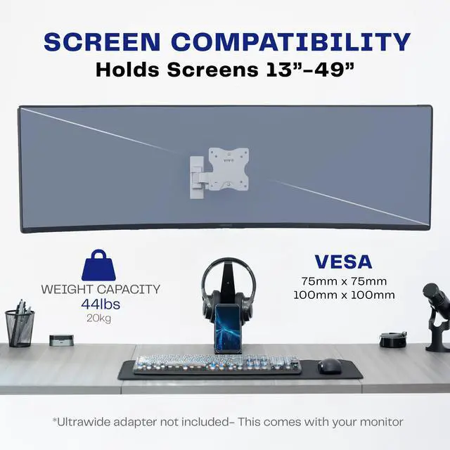 Alt view image 4 of 7 - VIVO White Full Motion 13" to 49" Ultrawide Monitor Wall Mount