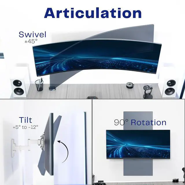 Alt view image 5 of 7 - VIVO White Full Motion 13" to 49" Ultrawide Monitor Wall Mount