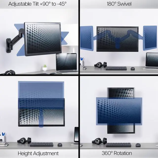 Alt view image 3 of 7 - VIVO Pneumatic Spring Extended Arm, 17" to 32" Computer Monitor Wall Mount