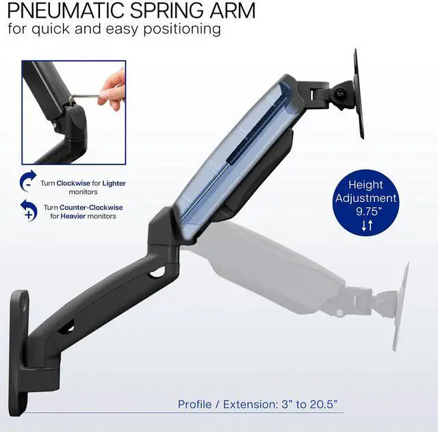Alt view image 4 of 7 - VIVO Pneumatic Spring Extended Arm, 17" to 32" Computer Monitor Wall Mount