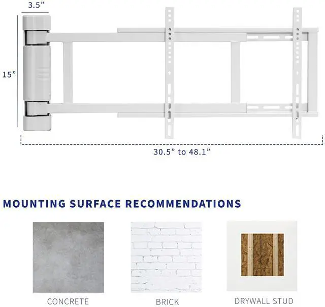 Alt view image 4 of 7 - VIVO White Steel Low Profile Electric Adjustable Swing 32" to 75" TV Wall Mount