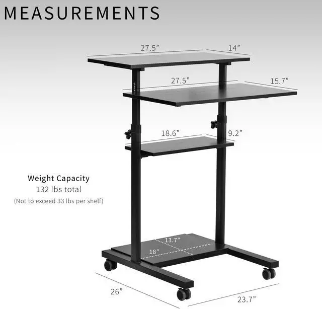 Alt view image 4 of 7 - VIVO Black Mobile Height Adjustable Stand Up Desk Workstation Presentation Cart
