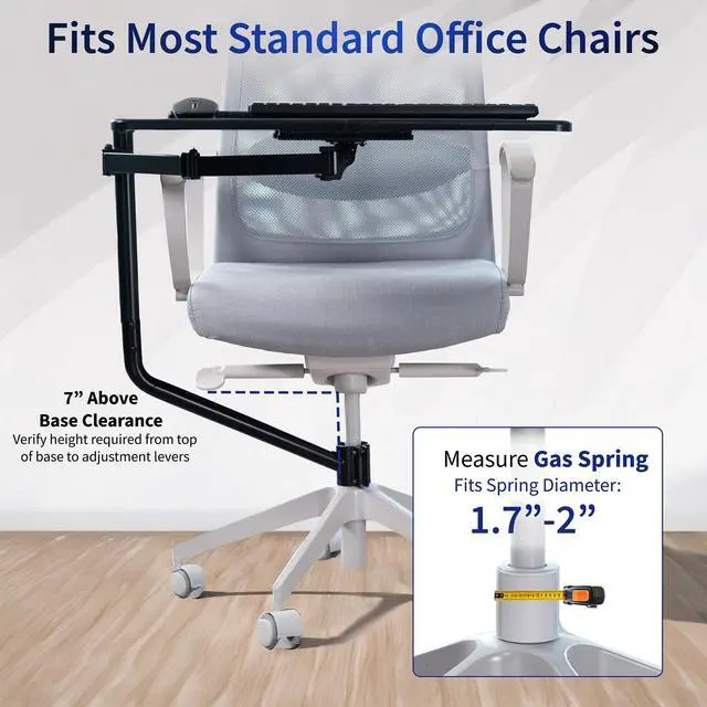 Alt view image 5 of 7 - VIVO Office Chair Mounted 26 x 12 inch Full Motion Keyboard and Mouse Tray