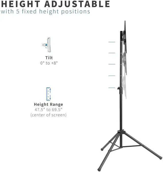 Alt view image 3 of 8 - VIVO Black Tripod 32" to 55" LCD LED Flat Screen TV Display Floor Stand | Portable Height Adjustable Mount (STAND-TV55T)