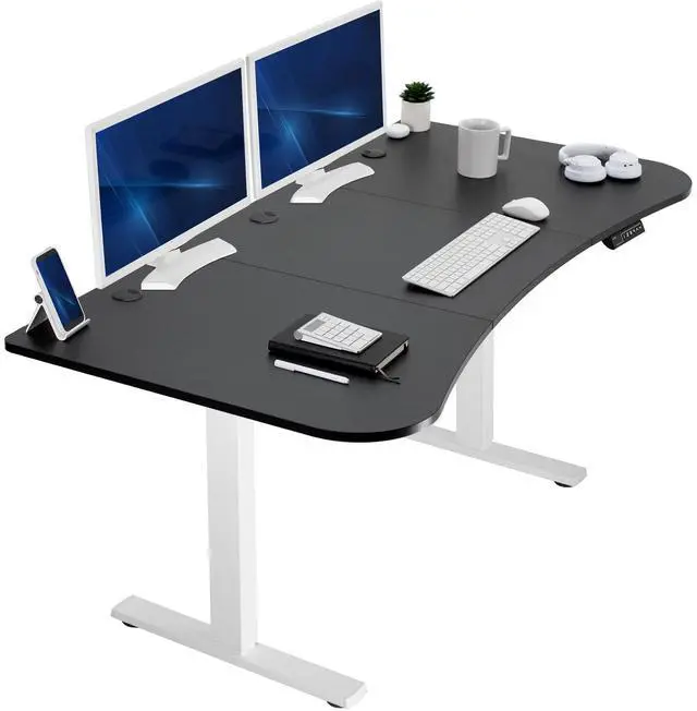 Main image of VIVO Electric 63 x 32 Stand Up Desk, Black 3 Part Table Top, White Frame