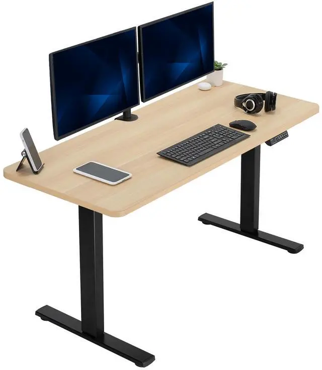 Main image of VIVO Electric 60 x 24 Stand Up Desk | Light Wood Table Top, Black Frame