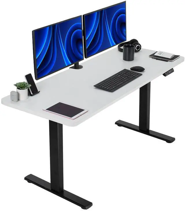 Main image of VIVO Electric 60 x 24 Stand Up Desk | White Table Top, Black Frame