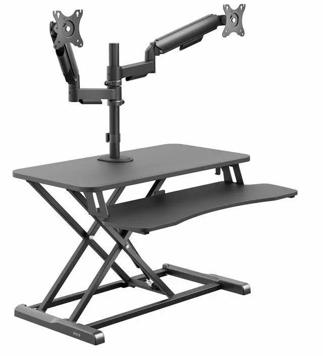 Main image of VIVO 32" Standing Desk Riser with Dual Pneumatic Arms for 17" to 32" Monitors, Black, DESK-KIT-0K2K