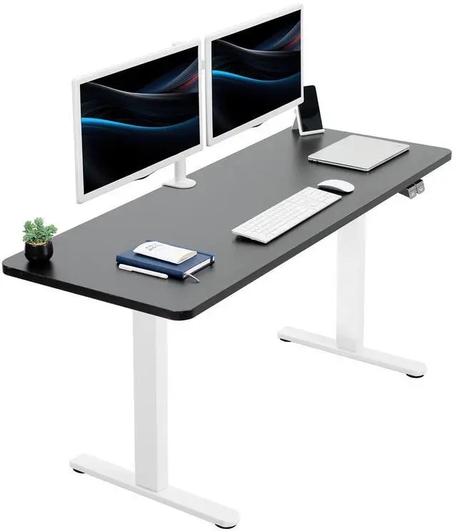 Main image of VIVO Electric 60 x 24 Stand Up Desk Workstation | Black Table Top, White Frame
