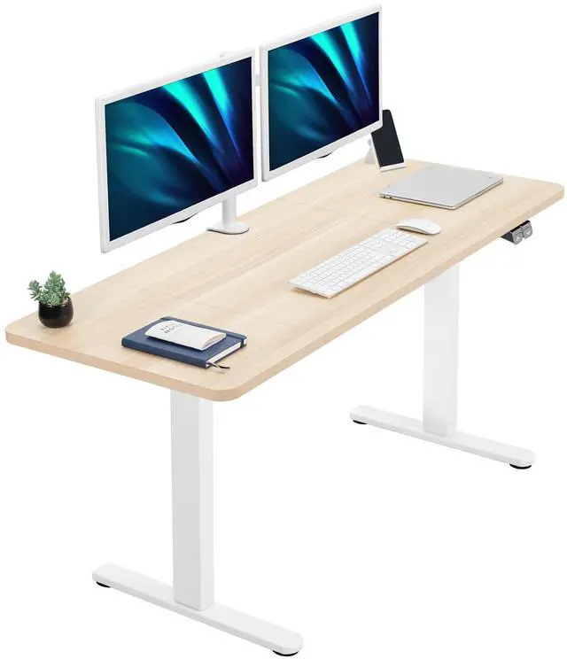 Main image of VIVO Electric 60 x 24 Stand Up Desk | Light Wood Table Top, White Frame