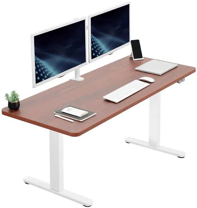 Main image of VIVO Electric 60 x 24 Stand Up Desk | Dark Walnut Table Top, White Frame