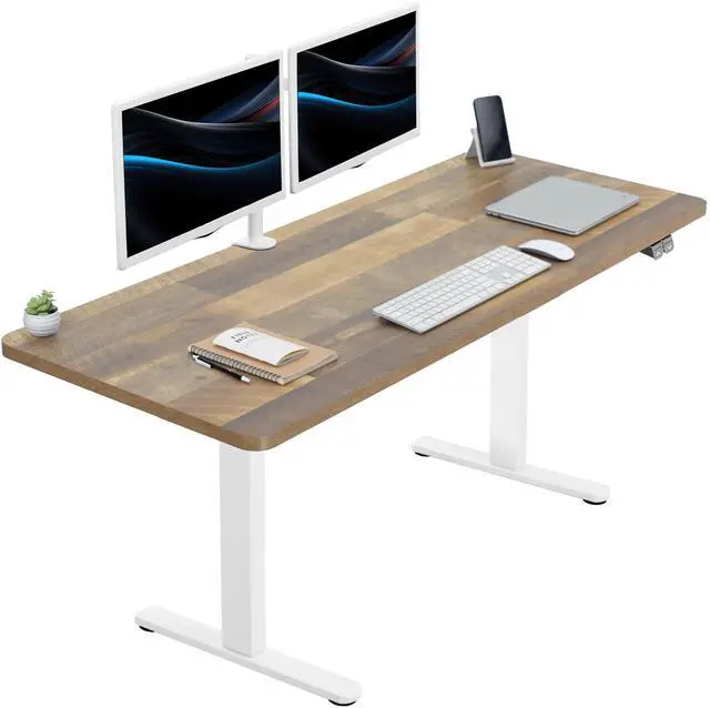 Main image of VIVO Electric 60 x 24 Stand Up Desk | Reclaimed Wood Table Top, White Frame