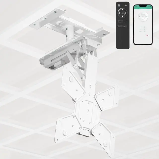 Main image of VIVO White Electric Motorized Flip Down Drop Ceiling TV Mount, 23" to 55" Screen