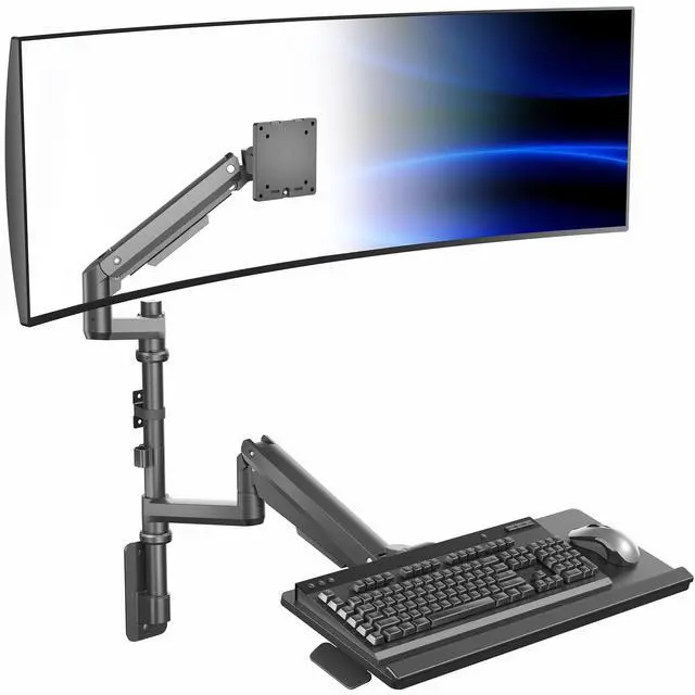 Main image of VIVO Pneumatic Ultrawide Monitor Wall Mount + Keyboard Tray, Up to 49" Screens