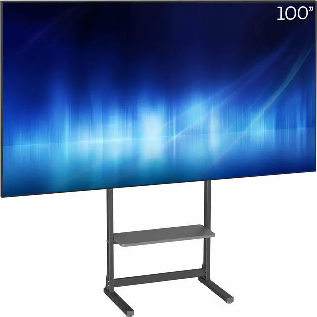 Main image of VIVO Black Heavy Duty 100" TV Screen Floor Stand with Storage Shelf