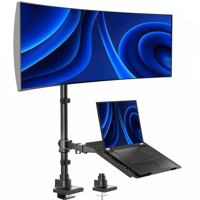 Main image of VIVO Single Ultrawide Monitor and Laptop Extra Tall Desk Mount, Up to 49" Screen