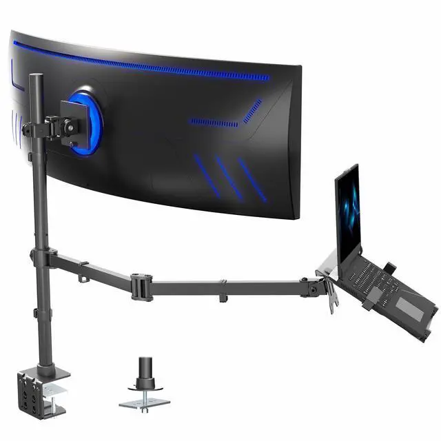 Main image of VIVO Single Ultrawide Monitor + Single Laptop Desk Mount, Up to 49 inch Screens