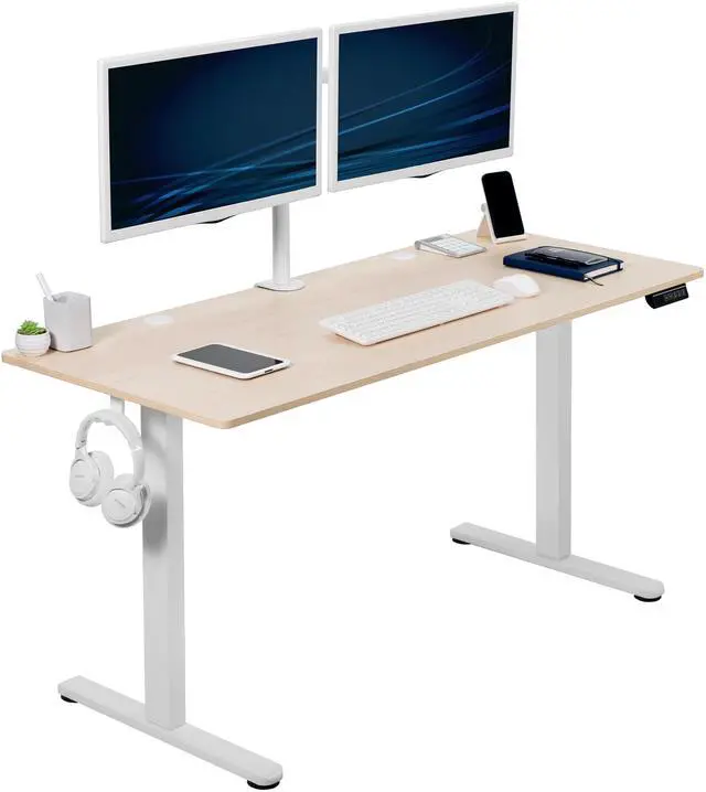 Main image of VIVO Electric 55" x 24" Sit Stand Desk, Light Wood Table Top, White Frame