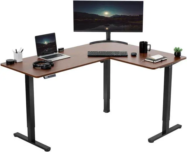 Main image of VIVO Dark Walnut / Black Electric 63" x 47" Corner Standing Desk
