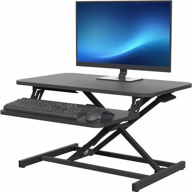Main image of VIVO Black Height Adjustable 28" Standing Desk Monitor Riser, Sit Stand Tabletop