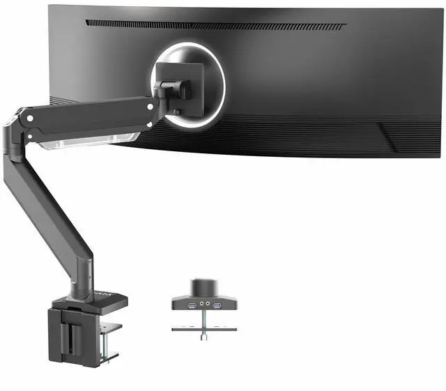 Main image of VIVO Single Pneumatic Monitor Desk Mount with USB, Fits Ultrawides up to 49"
