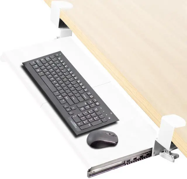 Main image of VIVO White Extra Sturdy Clamp-on Computer Keyboard & Mouse Under Desk Tray