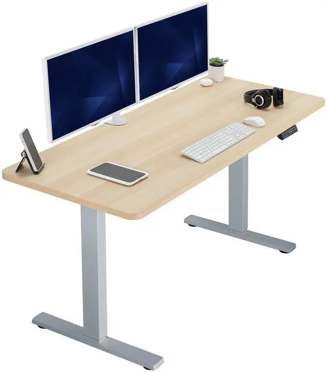 Main image of VIVO Electric 60 x 24 Stand Up Desk, Light Wood Table Top, Gray Frame