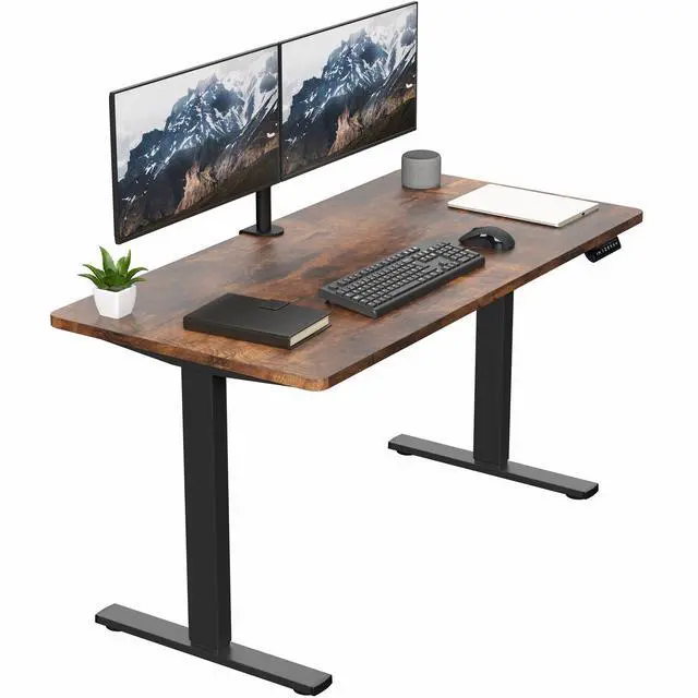 Main image of VIVO Electric 55 x 28 Stand Up Desk, Vintage Brown Table Top, Black Frame