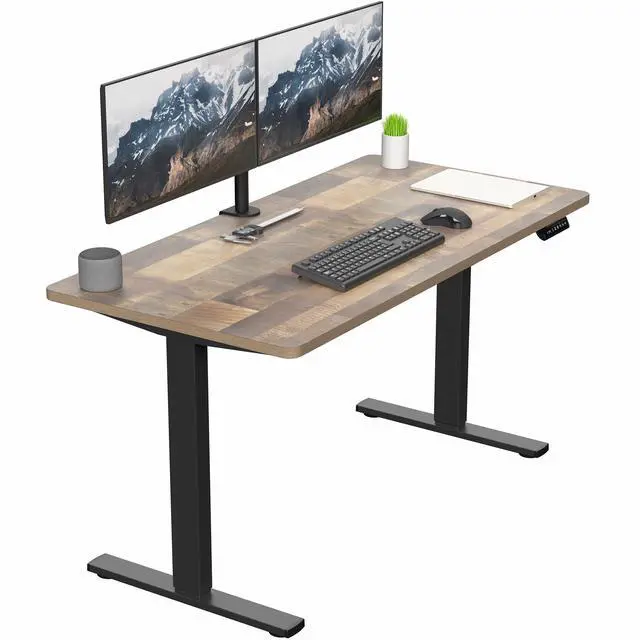 Main image of VIVO Electric 55 x 28 Stand Up Desk, Reclaimed Wood Table Top, Black Frame