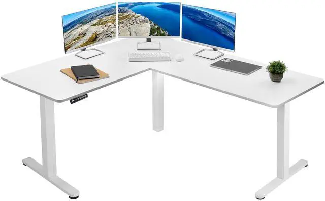Main image of VIVO White Electric 63" x 55" Corner Stand Up Desk, L-Shaped Workstation