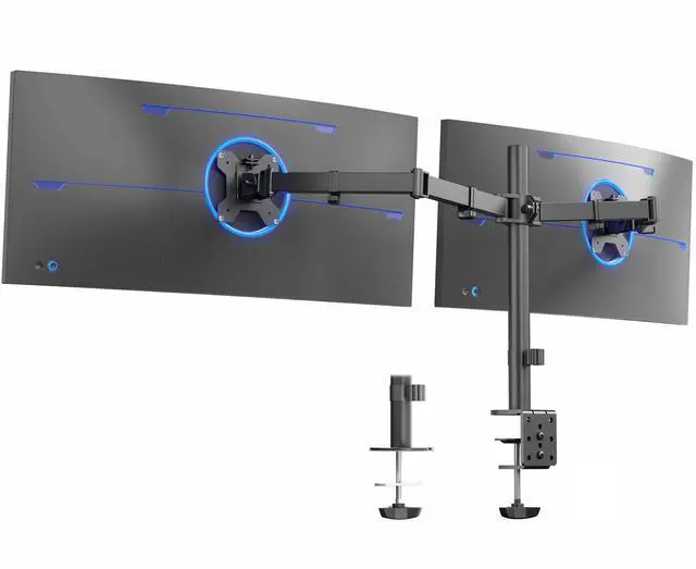 Main image of VIVO Black Dual Monitor Adjustable Desk Mount, Fits Ultrawide Screens up to 38"
