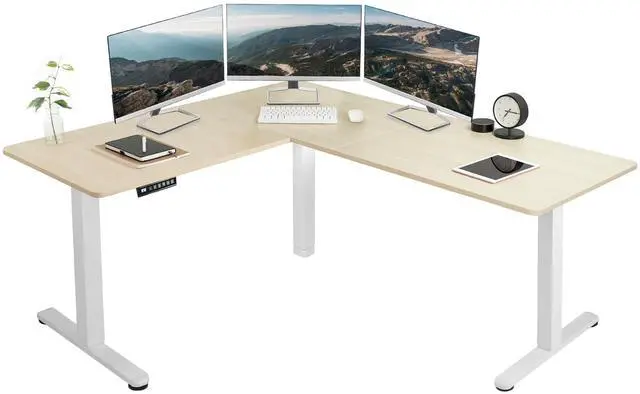 Main image of VIVO Light Wood / White Electric 63" x 55" Corner Desk, L-Shaped Workstation