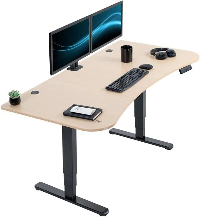 Main image of VIVO Electric 63" x 32" Stand Up Desk, Light Wood Table Top, Black Frame