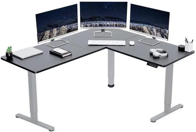 Main image of VIVO Black / Gray Electric 63" x 55" Corner Standing Desk, L-Shaped Workstation