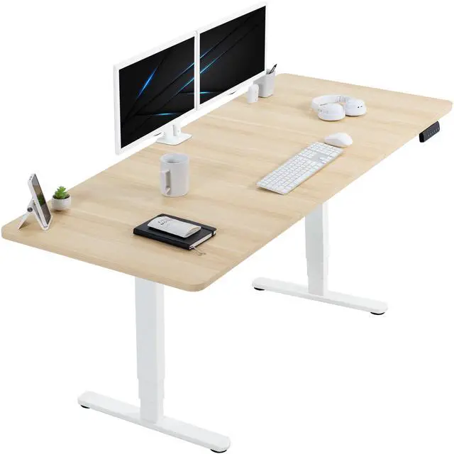 Main image of VIVO Electric 71 x 30 Stand Up Desk, Light Wood Table Top, White Frame