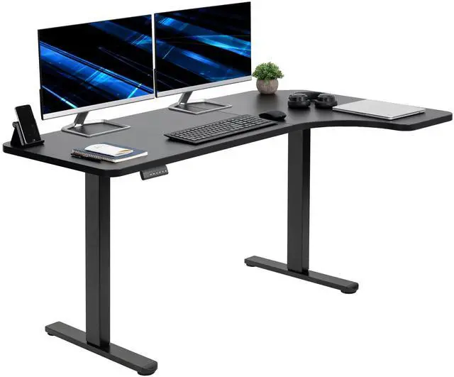 Main image of VIVO Electric 58" x 35" Dual Motor Standing Corner Desk, Black Top, Black Frame
