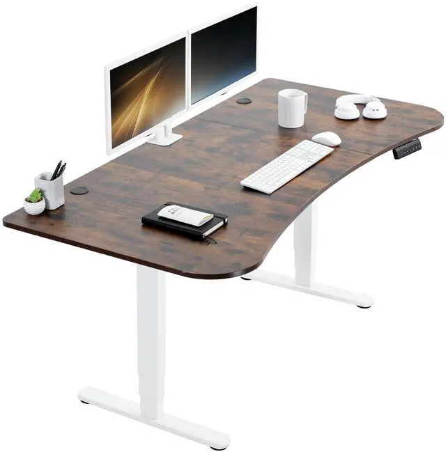 Main image of VIVO Electric 63" x 32" Stand Up Desk, Rustic Vintage Brown Top, White Frame