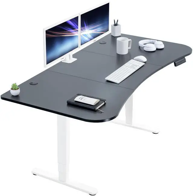 Main image of VIVO Electric 63" x 32" Stand Up Desk, Black Carbon Fiber Top, White Frame