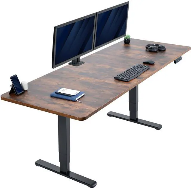Main image of VIVO Electric 83 x 30 Stand Up Desk Workstation, Vintage Brown Table Top, Black Frame