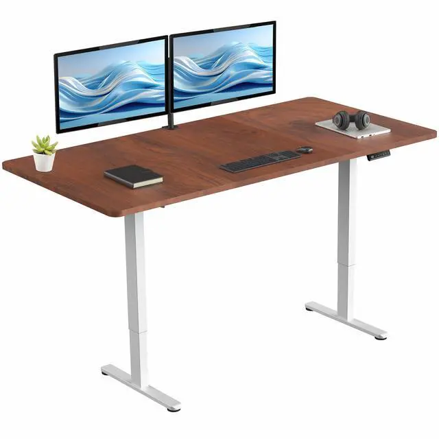 Main image of VIVO Electric Dual Motor 71 x 36 Standing Desk, Dark Walnut Top, White Frame