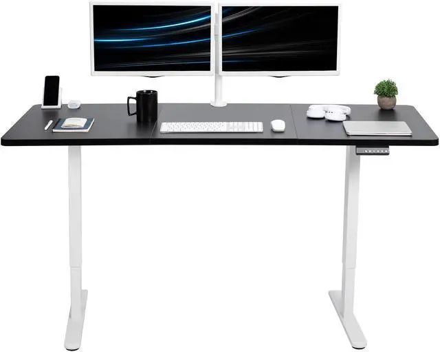Main image of VIVO Electric Dual Motor 71 x 30 Standing Desk, Black Top, White Frame