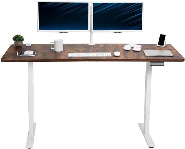 Main image of VIVO Electric Dual Motor 71 x 30 Standing Desk, Vintage Brown Top, White Frame
