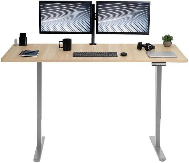 Main image of VIVO Electric Dual Motor 71 x 30 Standing Desk, Light Wood Top, Gray Frame