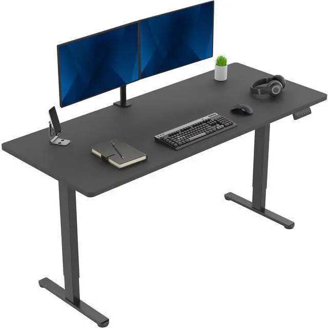 Main image of VIVO Dual Motor 71 x 30 Standing Desk, 1-Piece Black Top, Black Frame