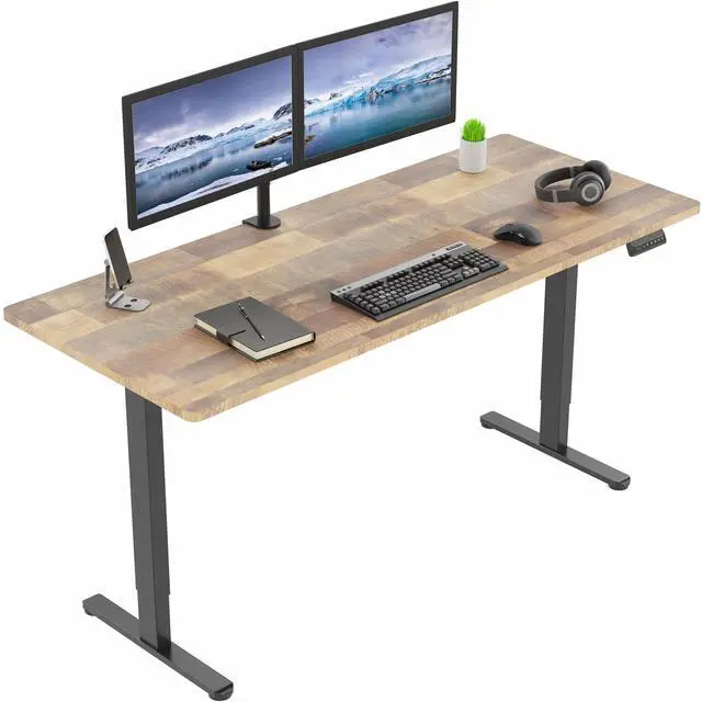 Main image of VIVO Dual Motor 71 x 30 Standing Desk, 1-Piece Reclaimed Wood Top, Black Frame