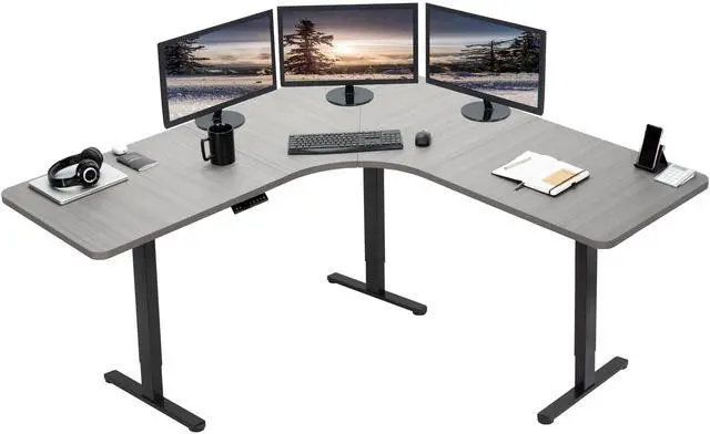 Main image of VIVO Dark Gray / Black Electric 71" x 71" Curved Corner Stand Up Desk