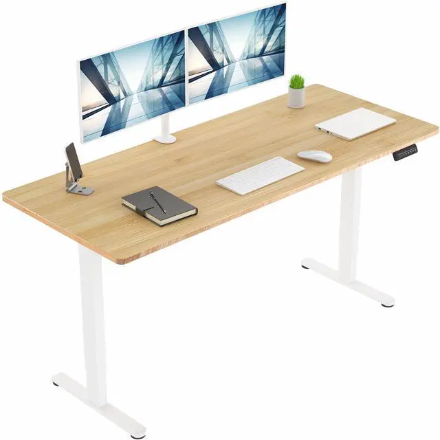 Main image of VIVO Dual Motor 71 x 30 Standing Desk, 1-Piece Bamboo Top, White Frame