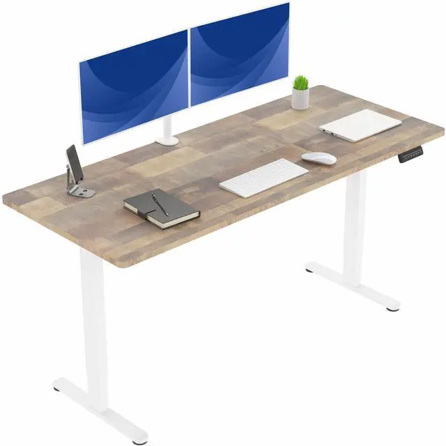 Main image of VIVO Dual Motor 71 x 30 Standing Desk, 1-Piece Reclaimed Wood Top, White Frame