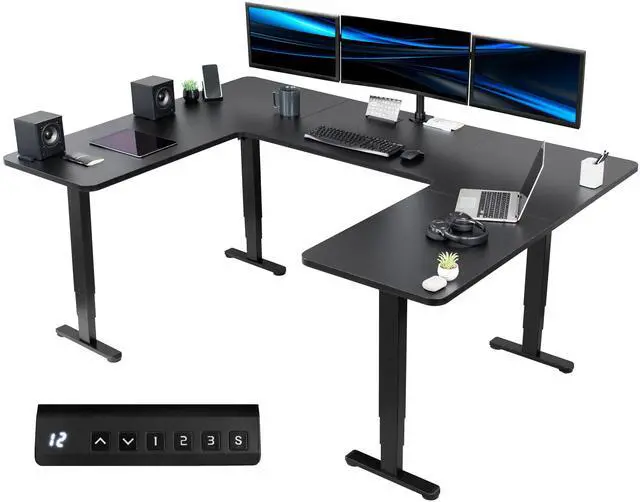 Main image of VIVO Black U-Shaped 83" x 60" Height Adjustable 4-Leg Electric Standing Desk